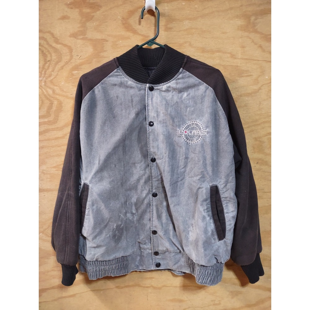 Vintage 1995 Polaris LE Club Bomber Jacket Mens Small USA Made Grey Distressed